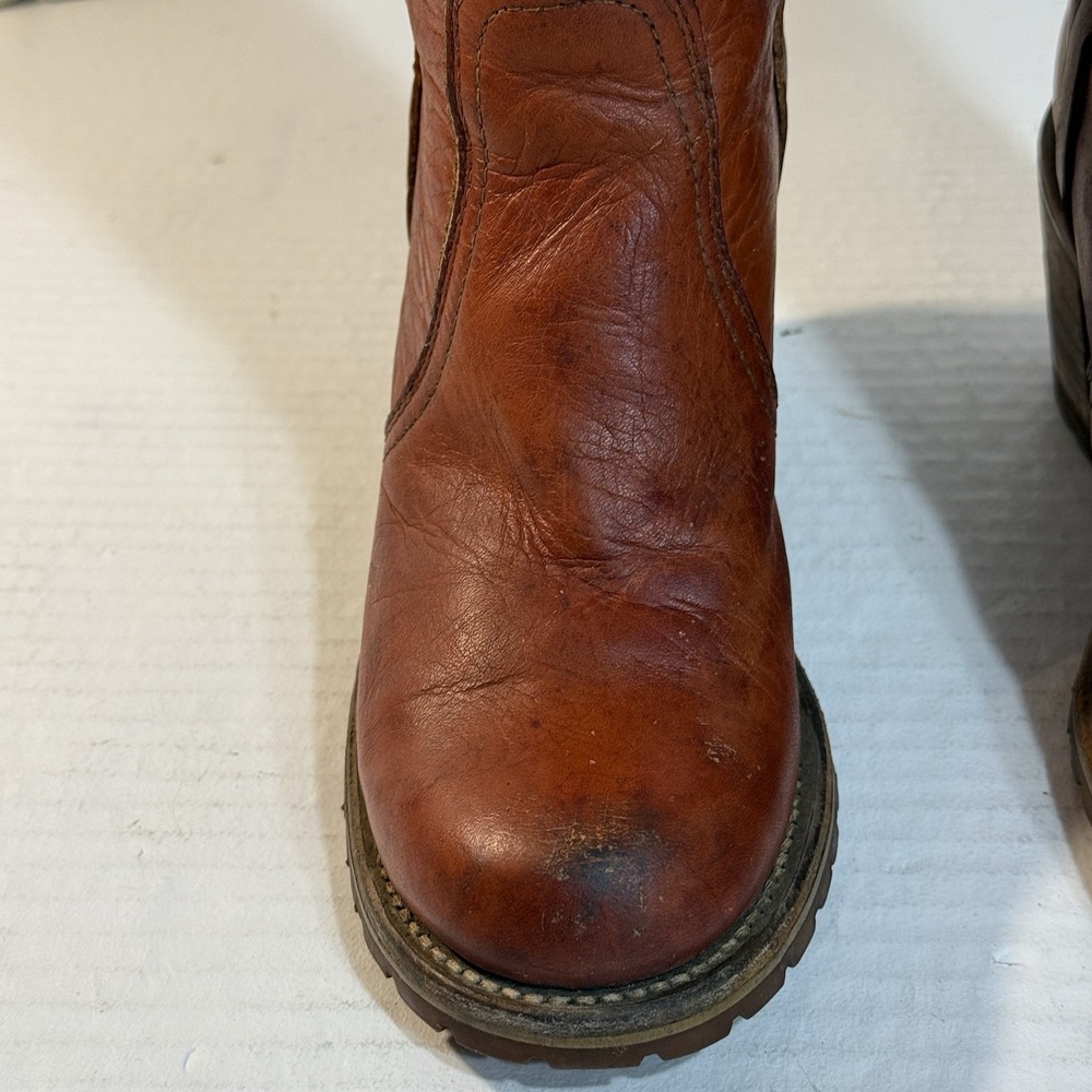 VTG Frye Campus Boots Sz 6 70s Knee High Cuff Black Label Cognac Orig Box USA - Picture 14 of 16